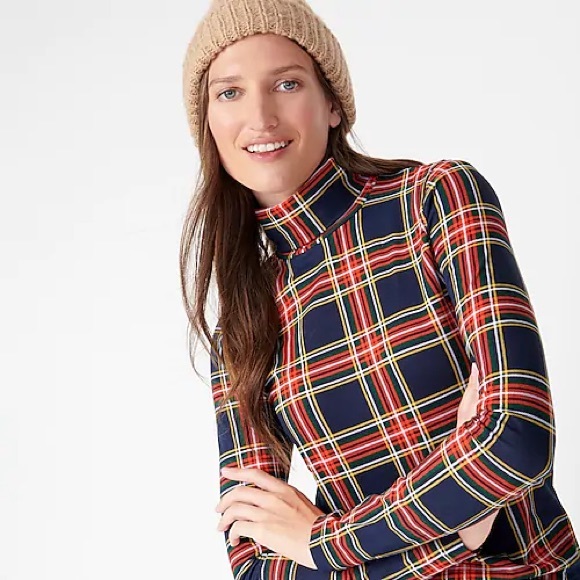 J. Crew | Tops | J Crew Tissue Turtleneck In Black Stewart Tartan | Poshmark